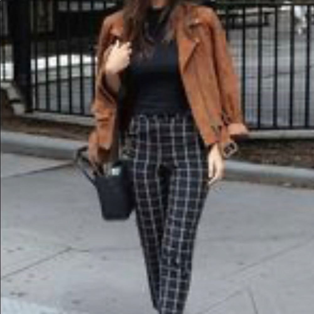 Zara Black & White Plaid Jogger Pants Women’s 13-14 Cropped PocketDrawstring.